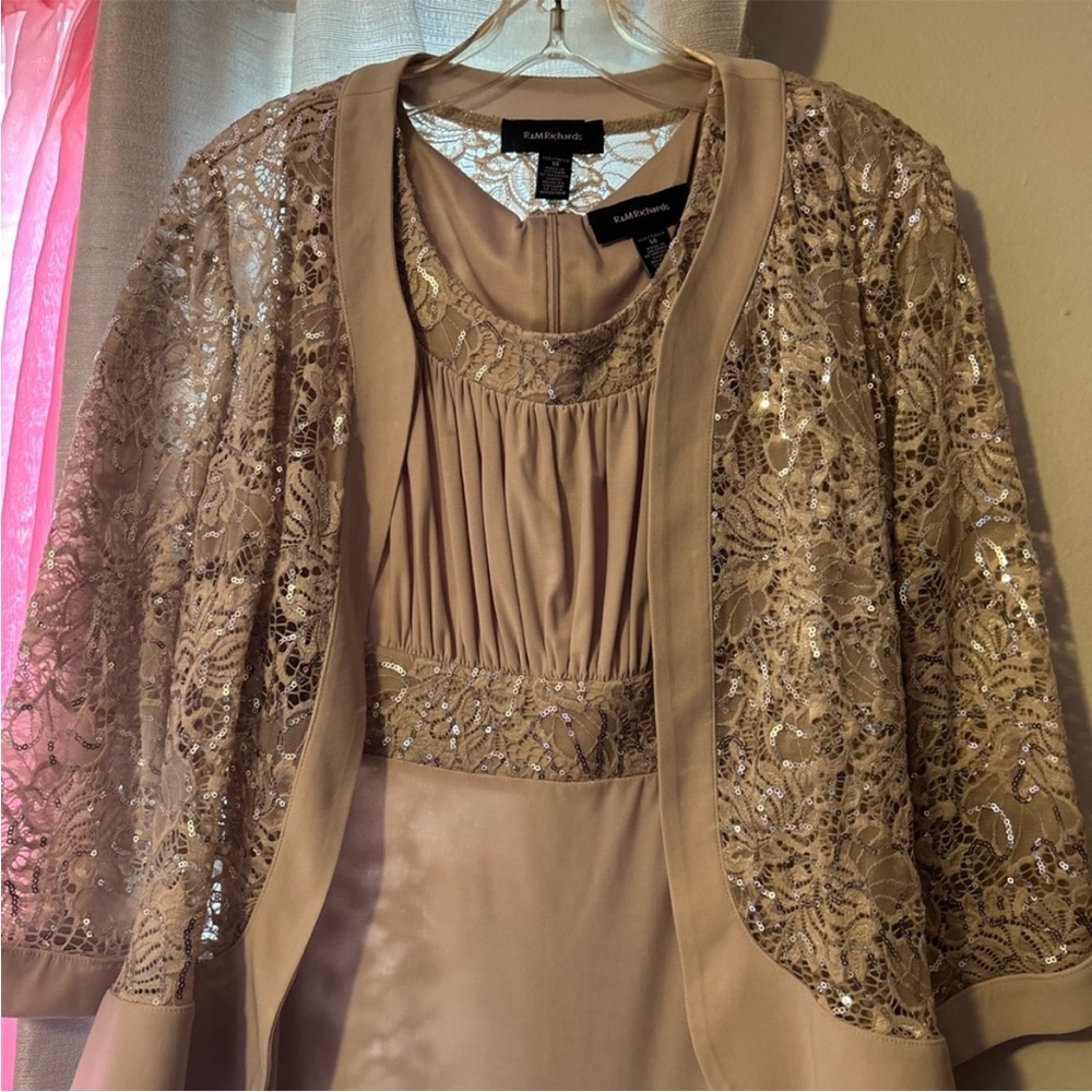 R & M Richards Tan Lace Wedding Dress Mother of the bride